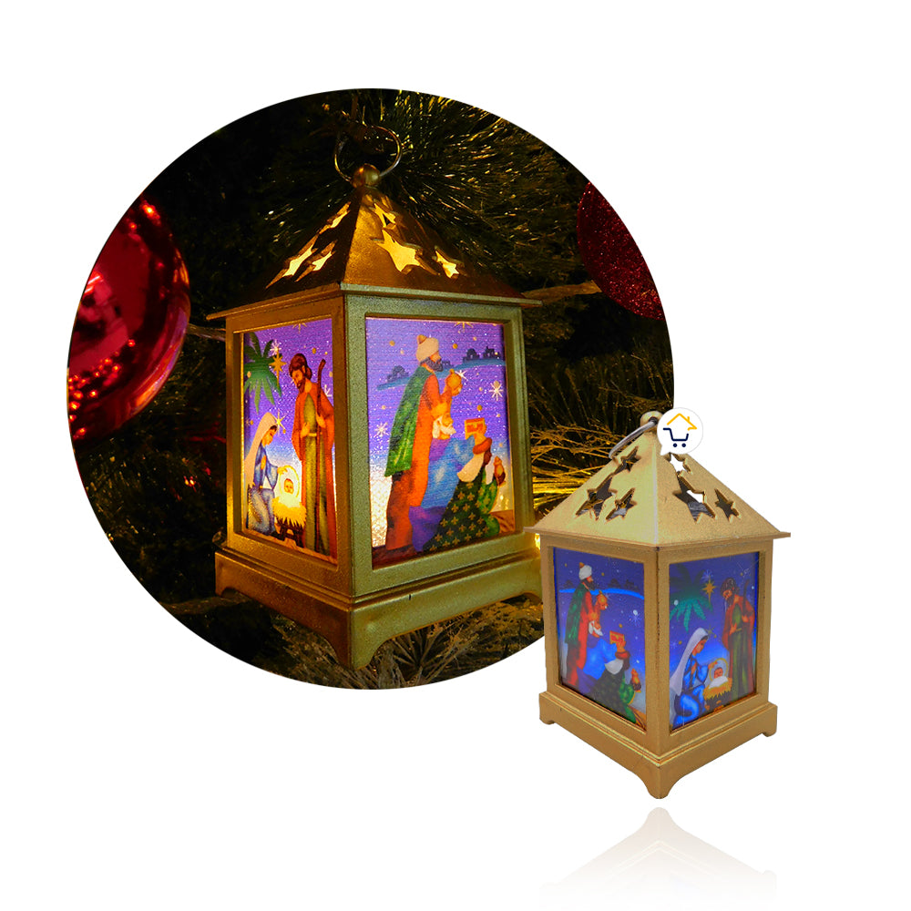 Pesebre Farol Cuadrado Vela Navideño Dorado Luz LED Navidad ZF045D